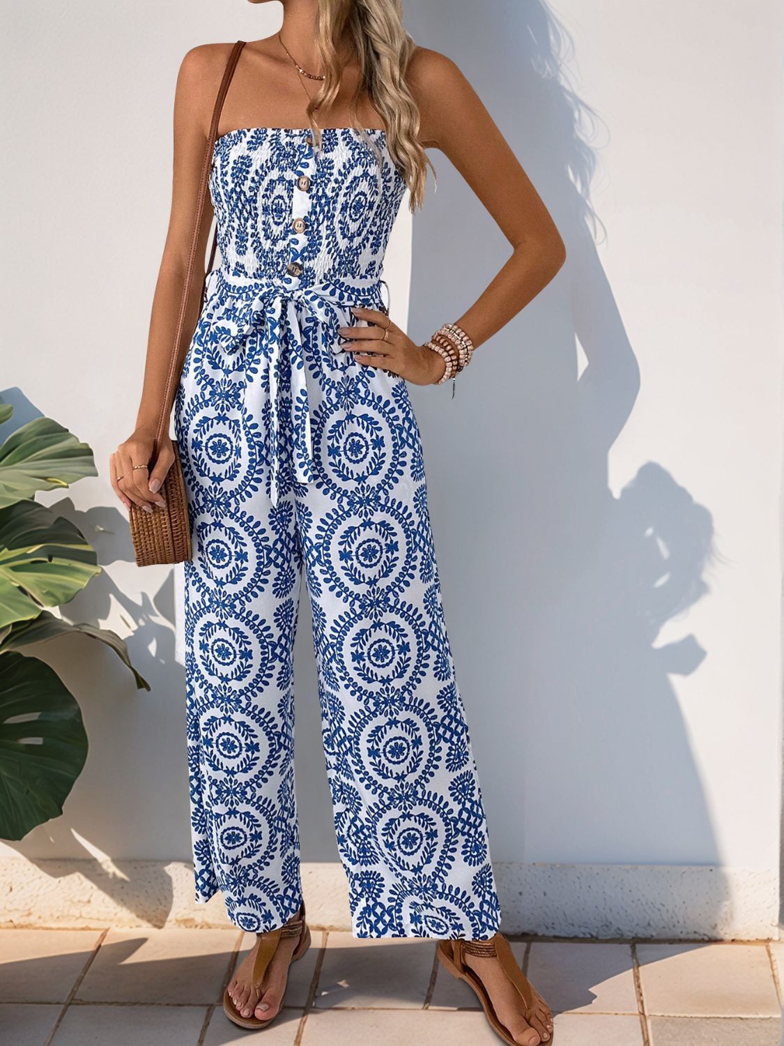 Perfee Smocked Tube Wide Leg Jumpsuit - Flip Flop Dynasty