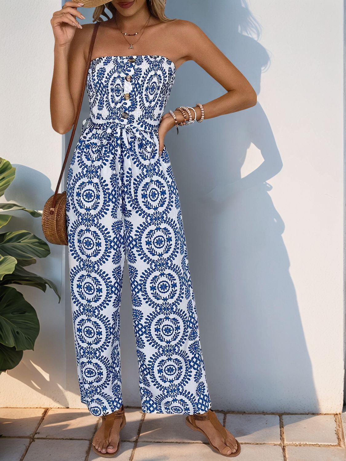 Perfee Smocked Tube Wide Leg Jumpsuit - Flip Flop Dynasty