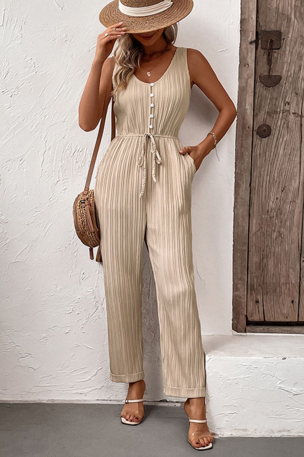 Perfee Textured Sleeveless Jumpsuit with Pockets - Flip Flop Dynasty