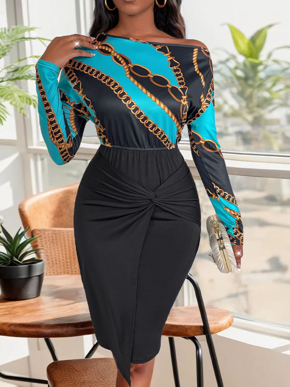 Perfee Twisted Printed Long Sleeve Dress - Flip Flop Dynasty