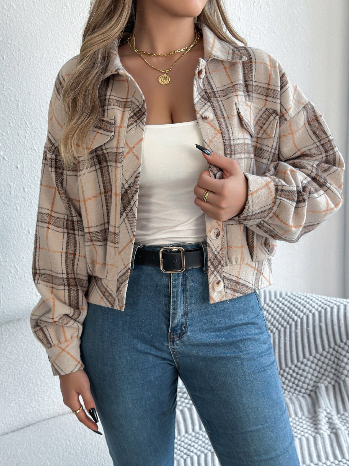 Plaid Button Up Long Sleeve Jacket - Flip Flop Dynasty
