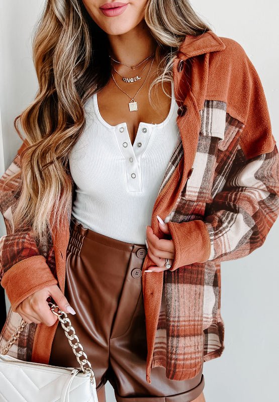 Plaid Button Up Long Sleeve Jacket - Flip Flop Dynasty