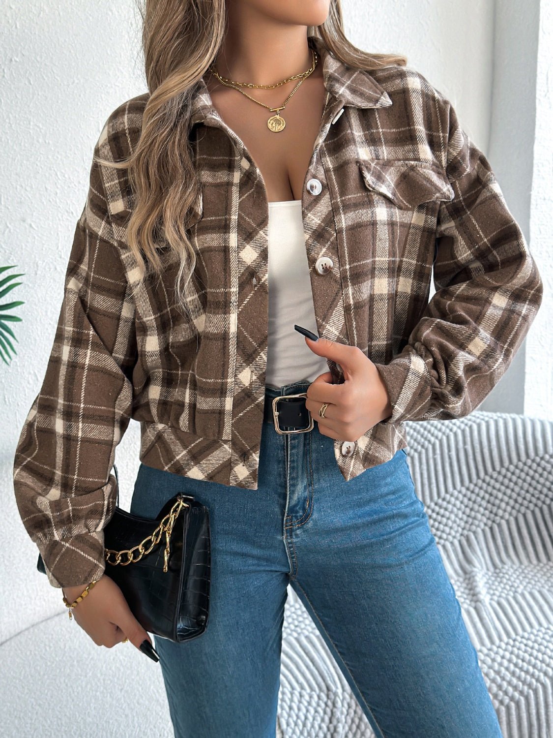 Plaid Button Up Long Sleeve Jacket - Flip Flop Dynasty