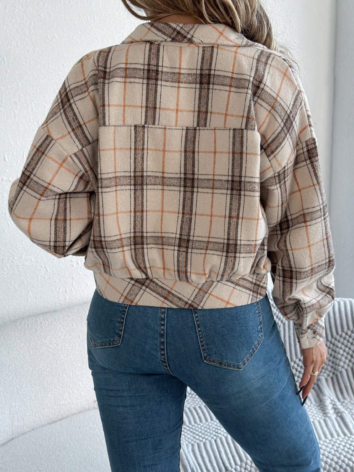Plaid Button Up Long Sleeve Jacket - Flip Flop Dynasty