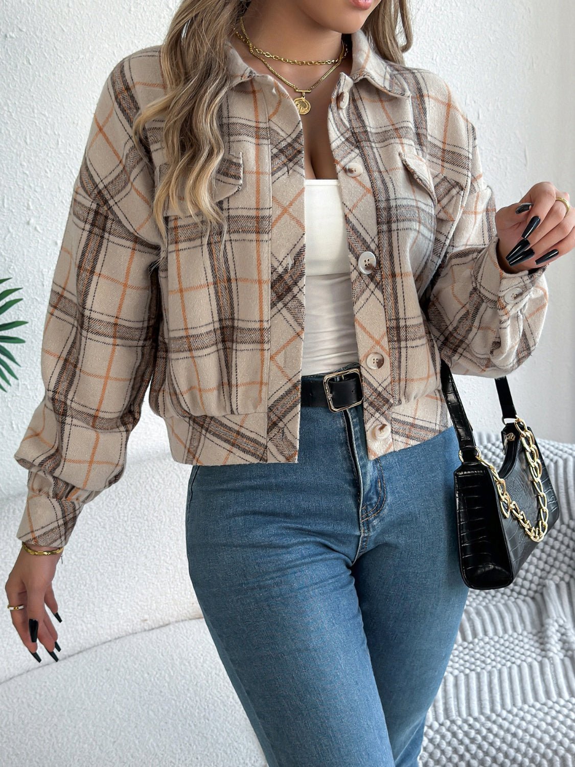 Plaid Button Up Long Sleeve Jacket - Flip Flop Dynasty
