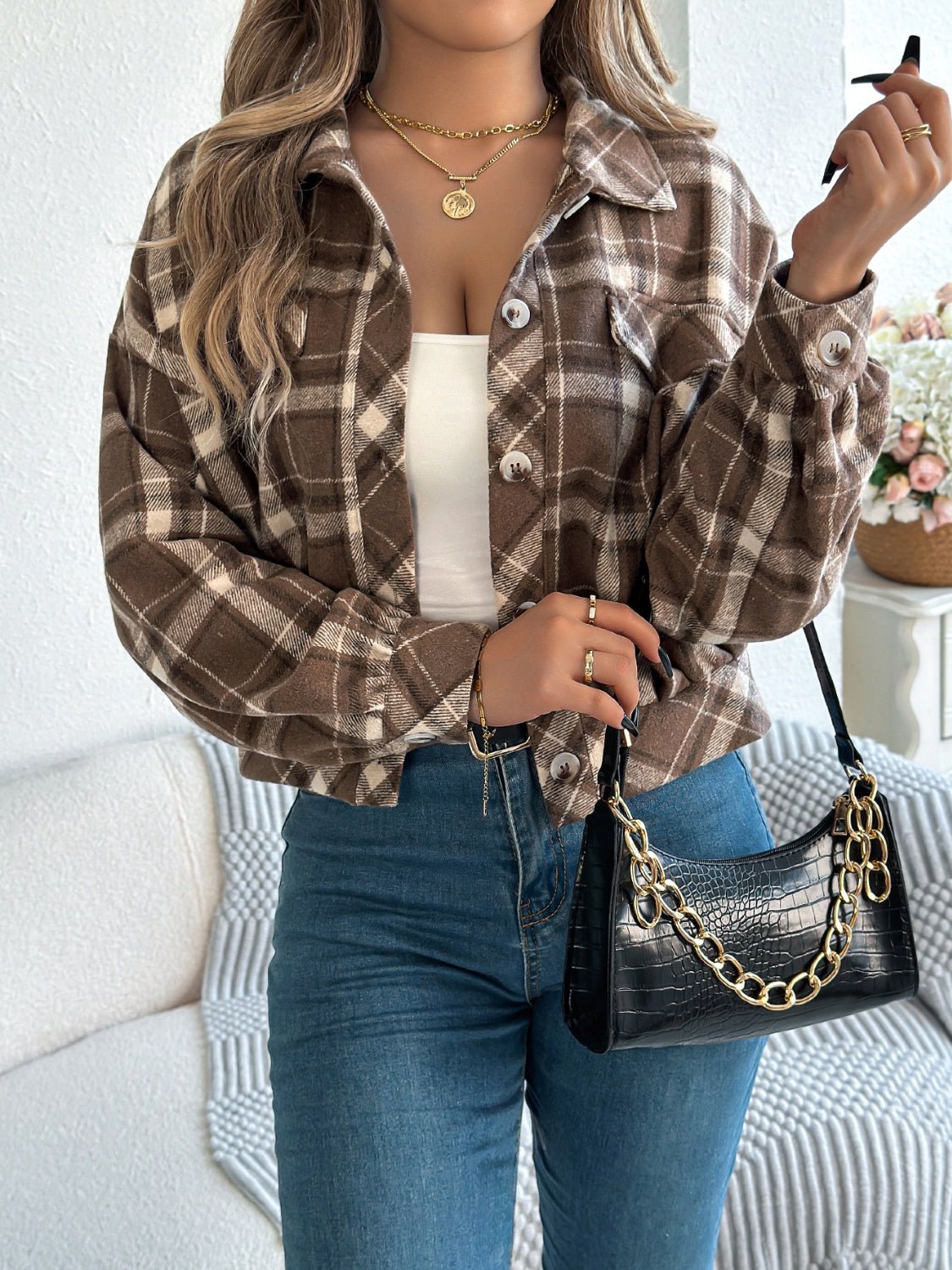 Plaid Button Up Long Sleeve Jacket - Flip Flop Dynasty