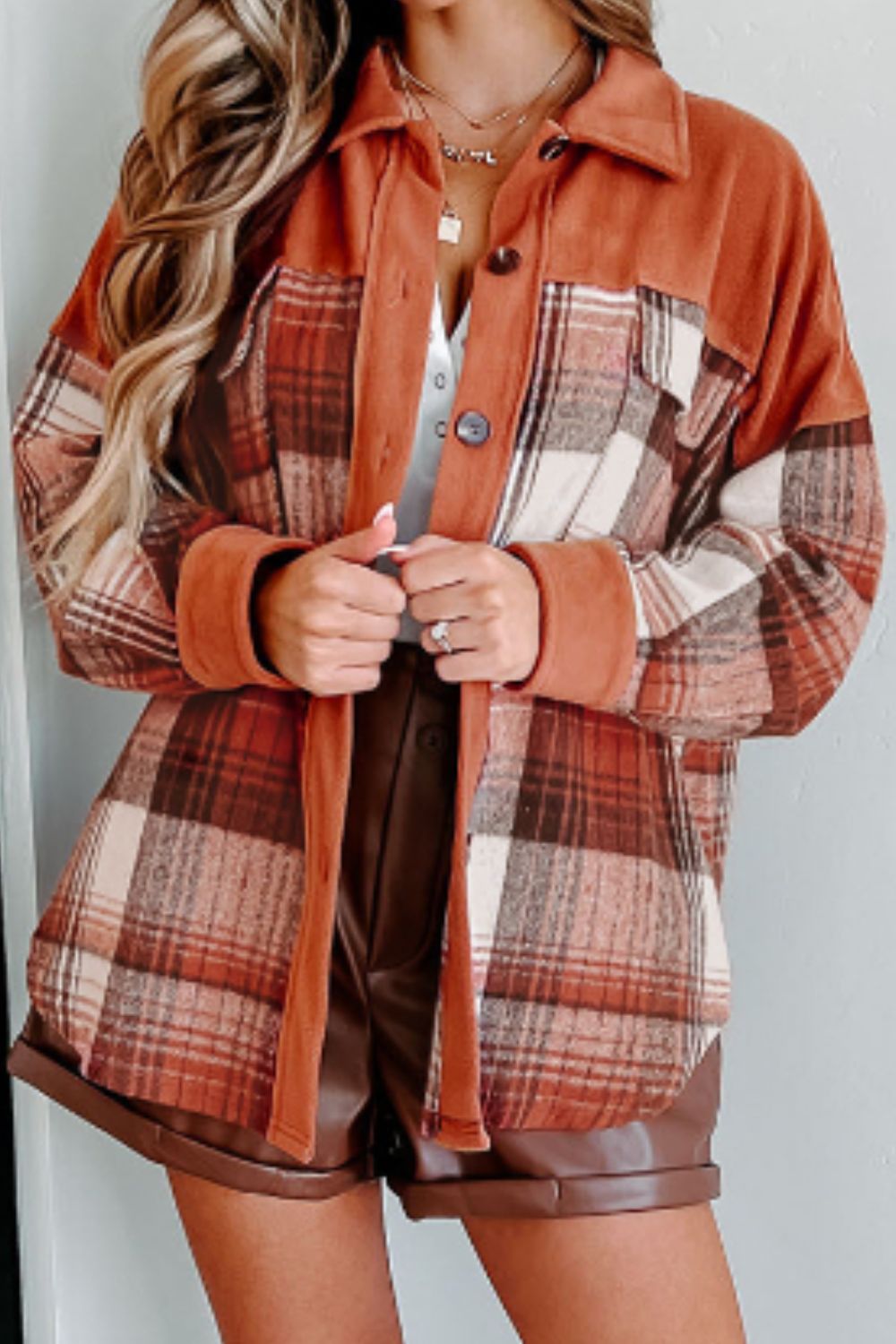 Plaid Button Up Long Sleeve Jacket - Flip Flop Dynasty
