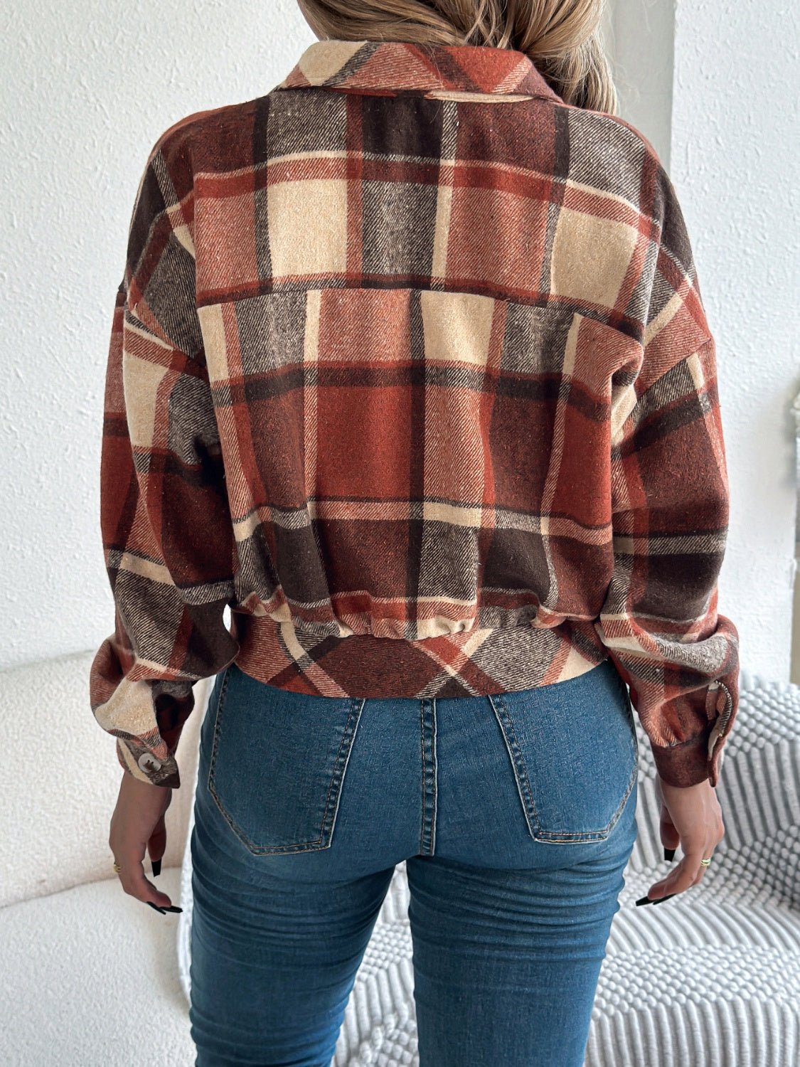 Plaid Button Up Long Sleeve Jacket - Flip Flop Dynasty