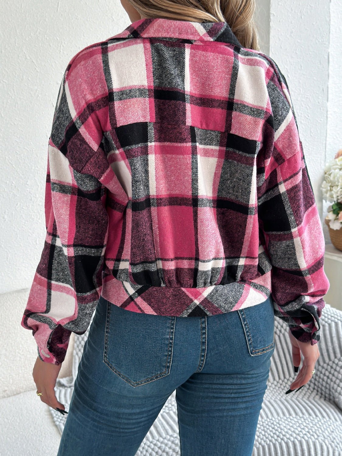 Plaid Button Up Long Sleeve Jacket - Flip Flop Dynasty
