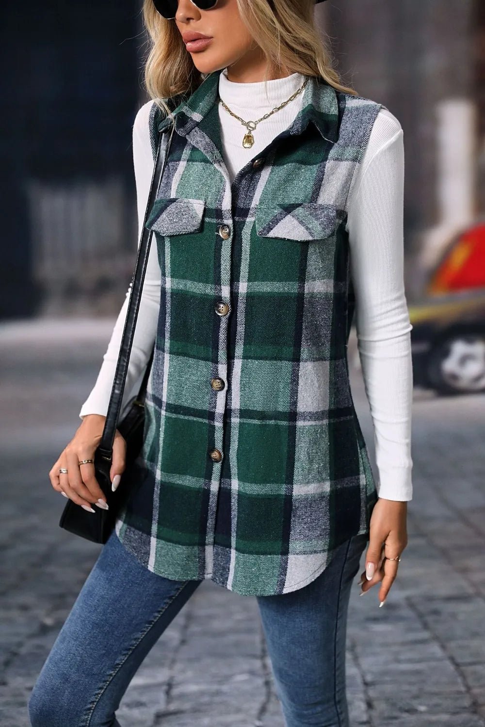 Plaid Button Up Vest Coat - Flip Flop Dynasty