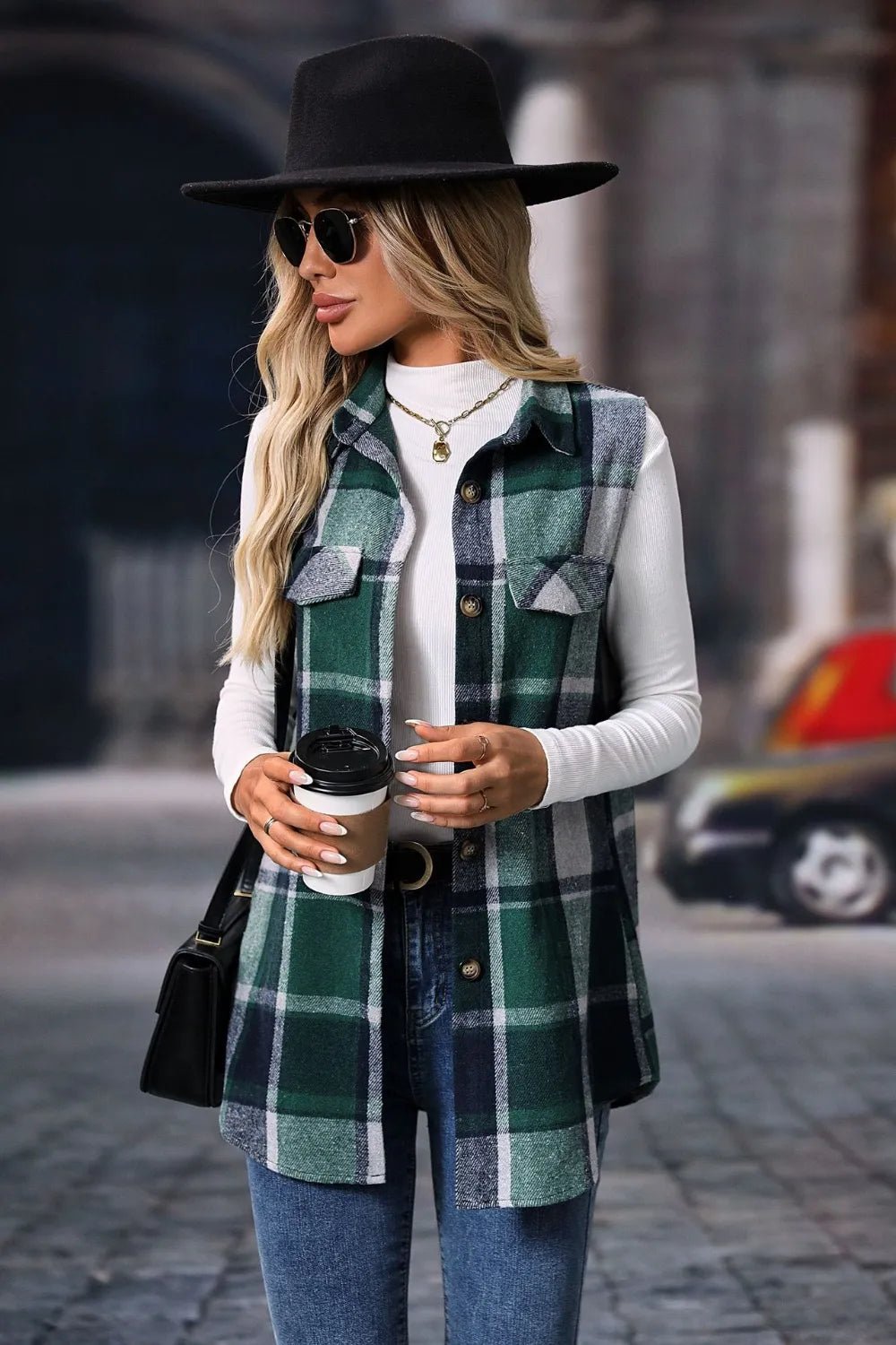 Plaid Button Up Vest Coat - Flip Flop Dynasty