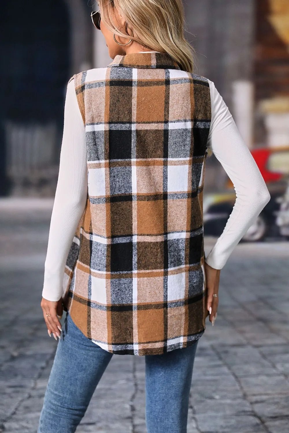 Plaid Button Up Vest Coat - Flip Flop Dynasty
