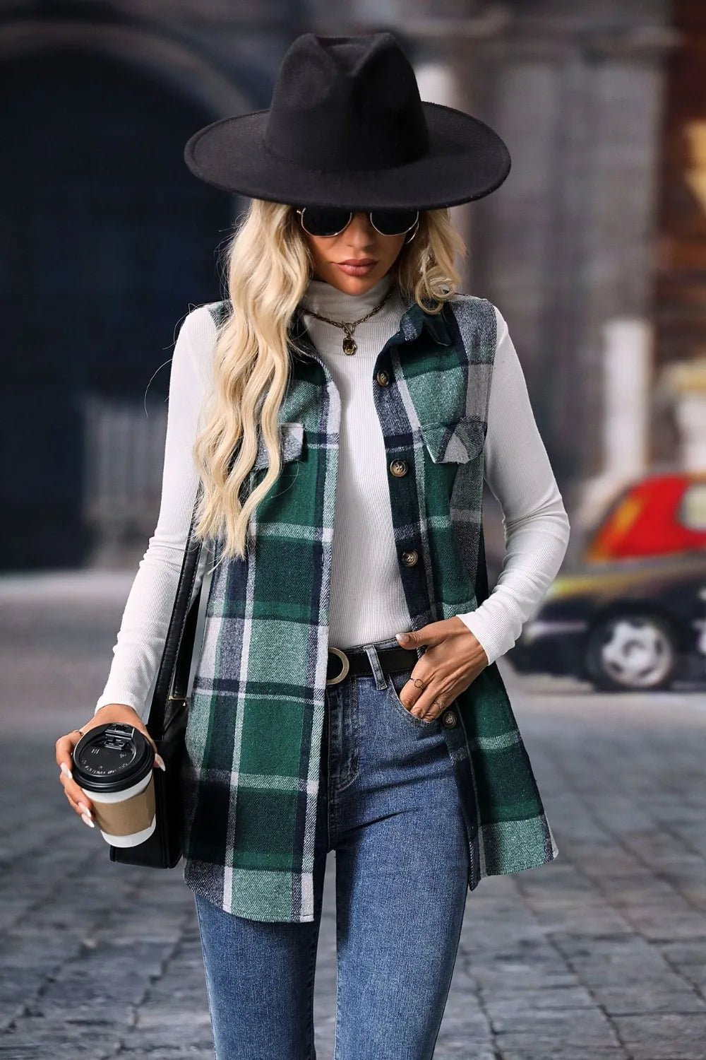 Plaid Button Up Vest Coat - Flip Flop Dynasty