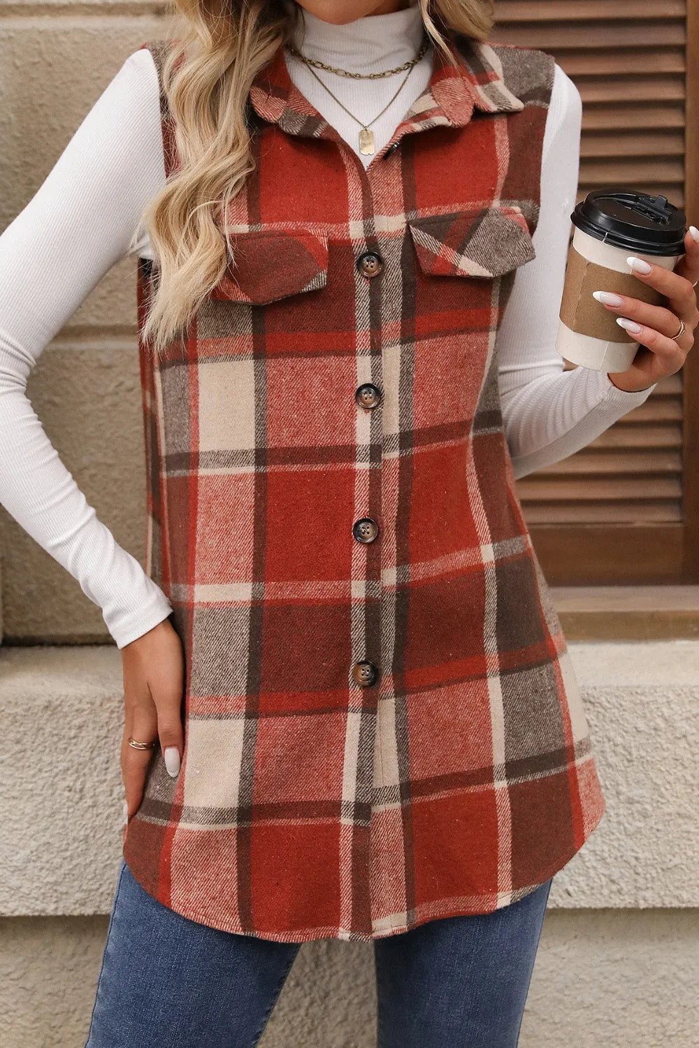 Plaid Button Up Vest Coat - Flip Flop Dynasty