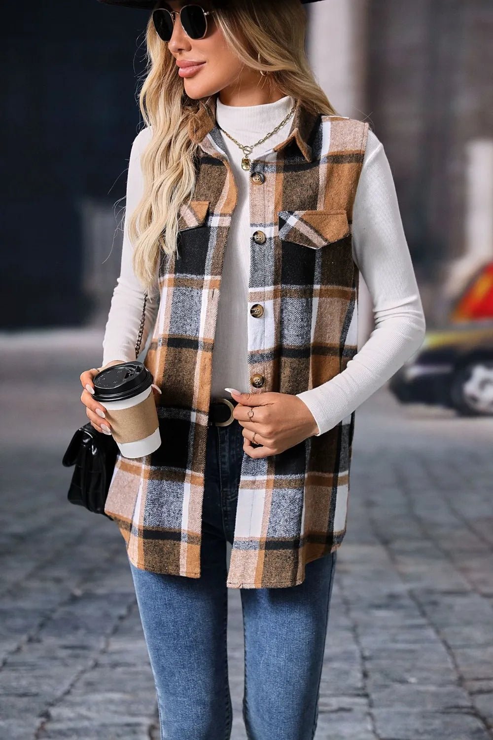 Plaid Button Up Vest Coat - Flip Flop Dynasty