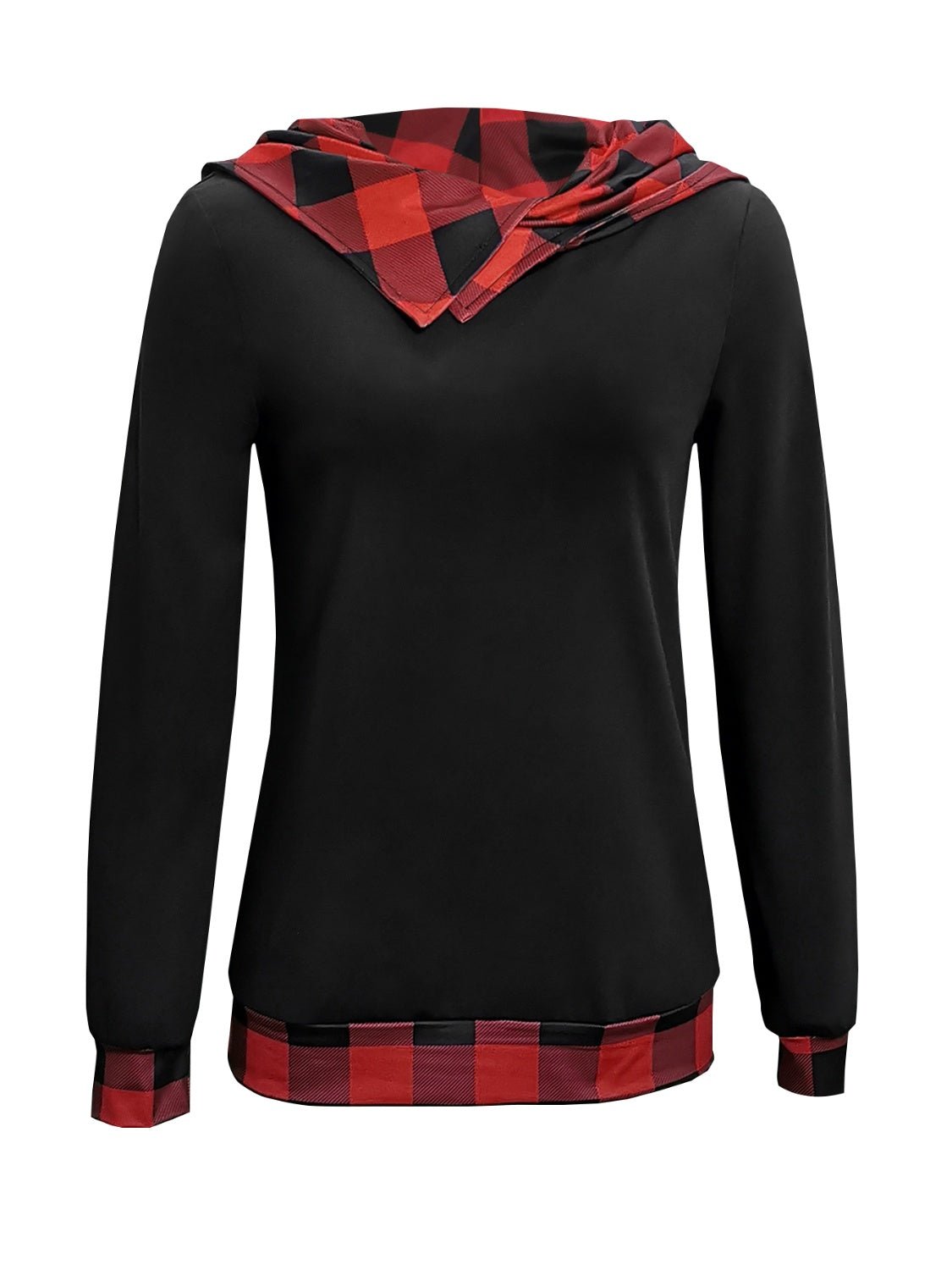 Plaid Long Sleeve Hooded Blouse - Flip Flop Dynasty