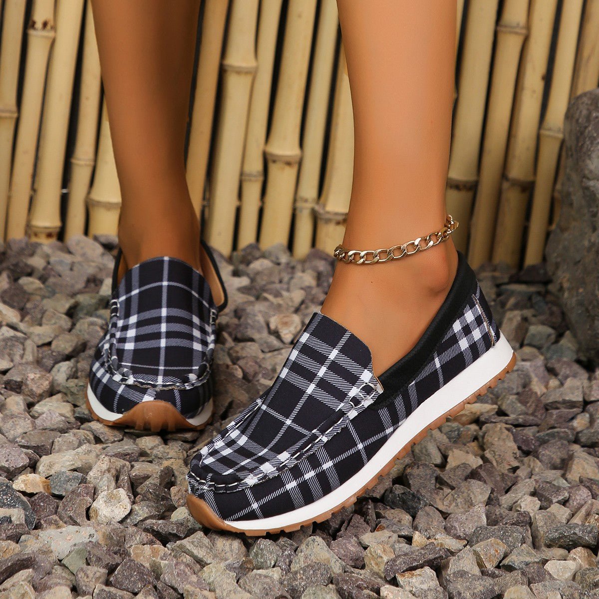 Plaid Round Toe Slip - Ons - Flip Flop Dynasty