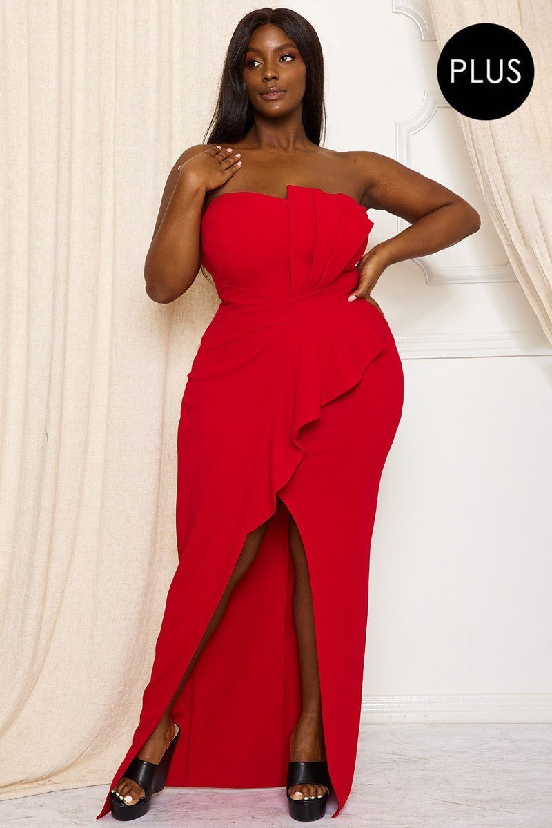 Pleated Detail Tube Top Plus Maxi Dress - Flip Flop Dynasty