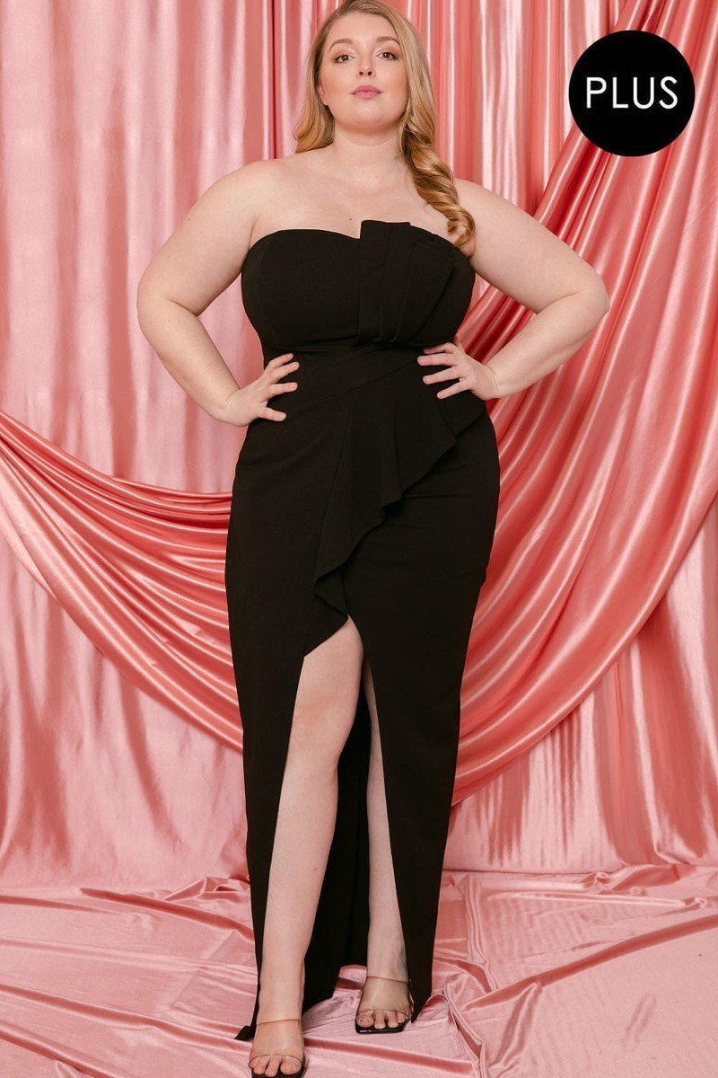 Pleated Detail Tube Top Plus Maxi Dress - Flip Flop Dynasty