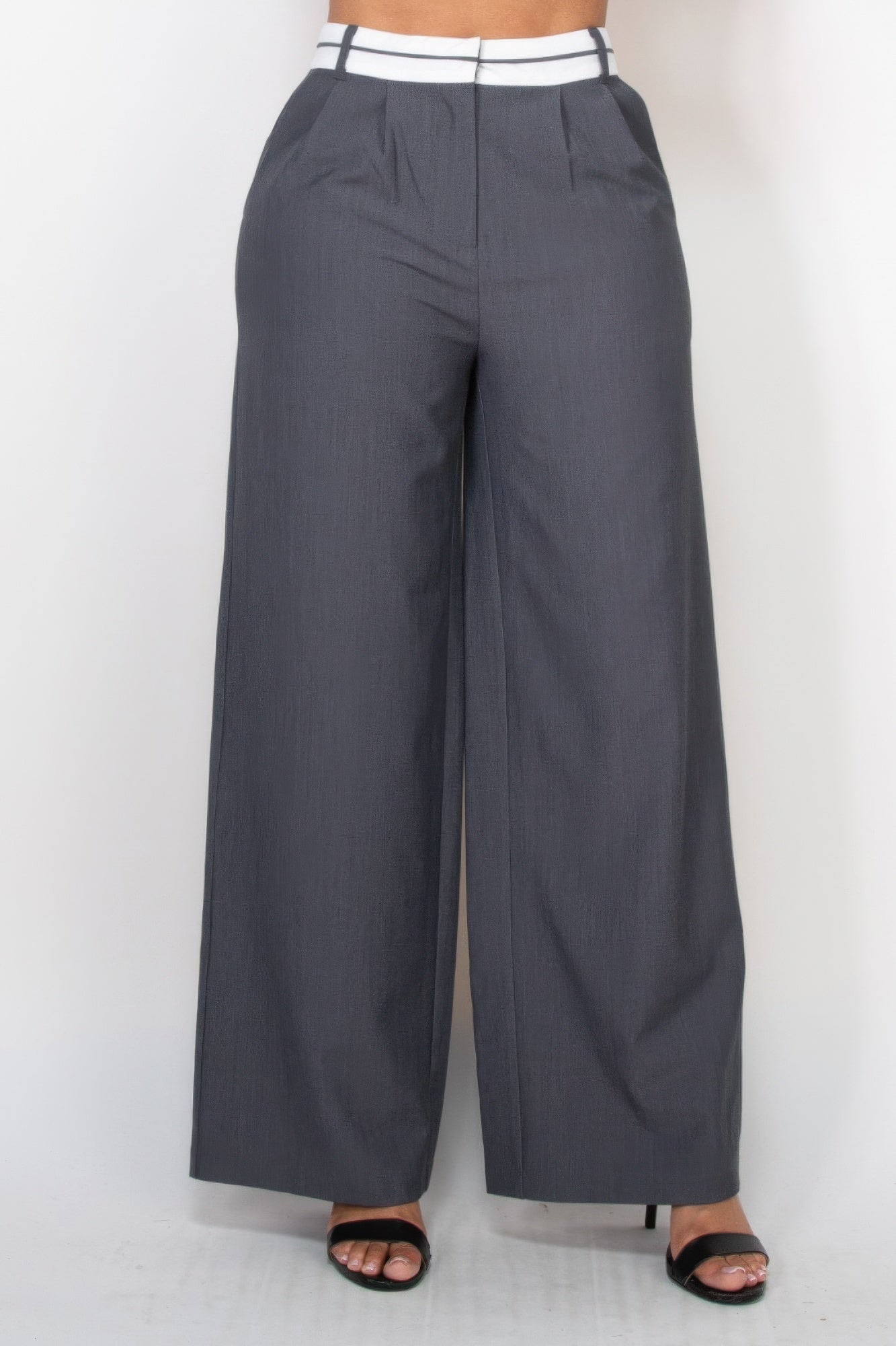 Pleated Double Waistband Pants - Flip Flop Dynasty