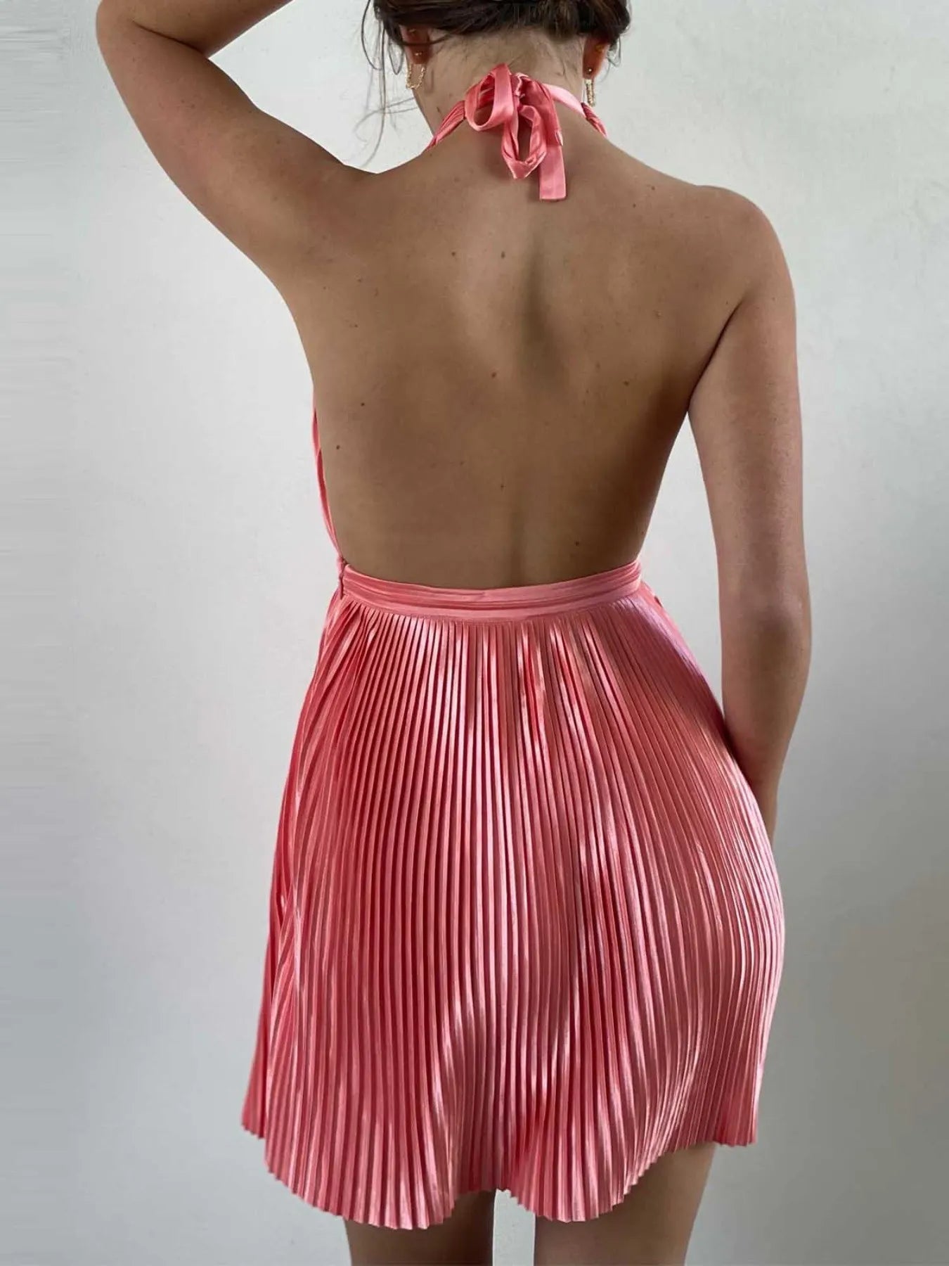 Pleated Halter Neck Mini Dress - Flip Flop Dynasty