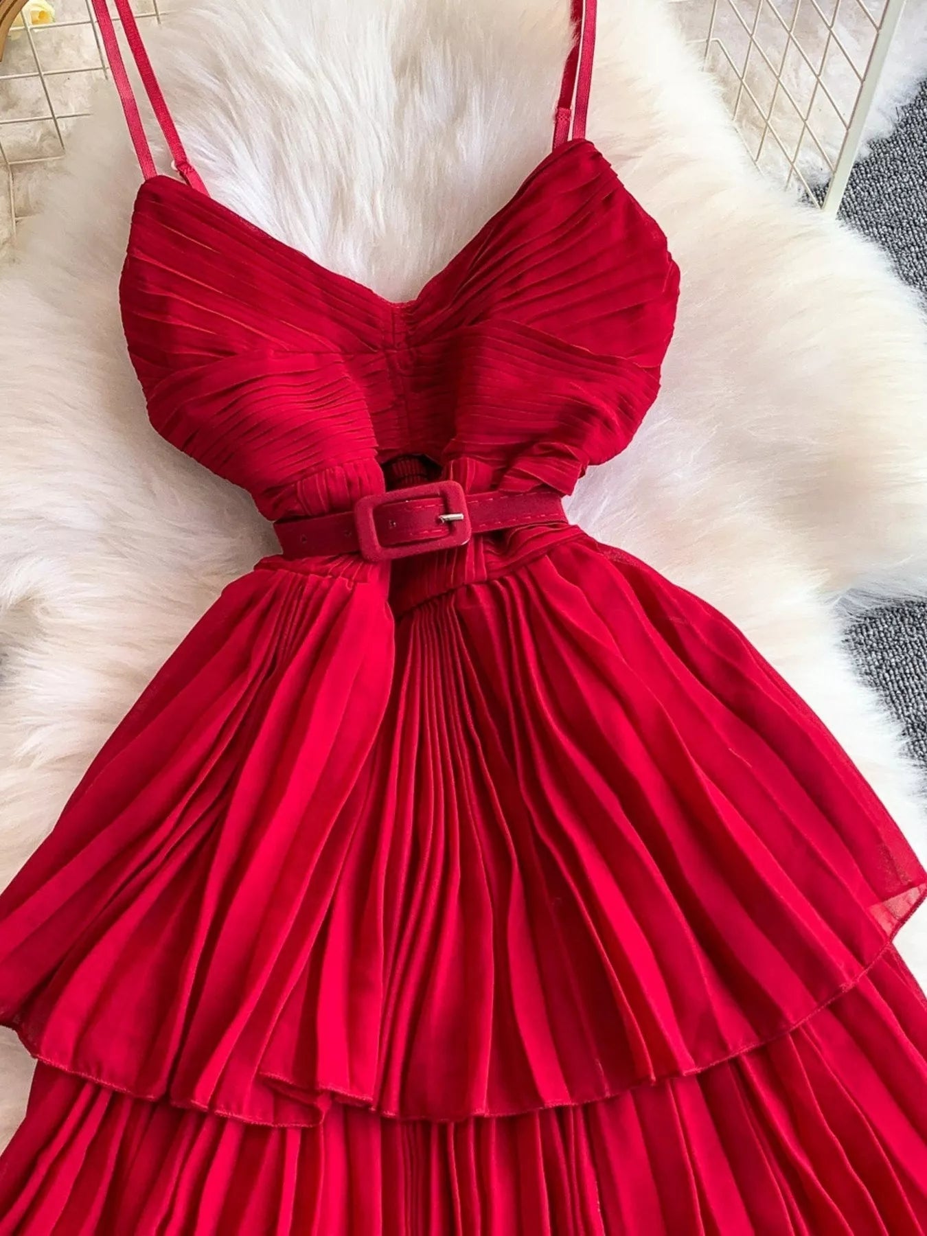 Pleated Layered Spaghetti Strap Midi Dress - Flip Flop Dynasty