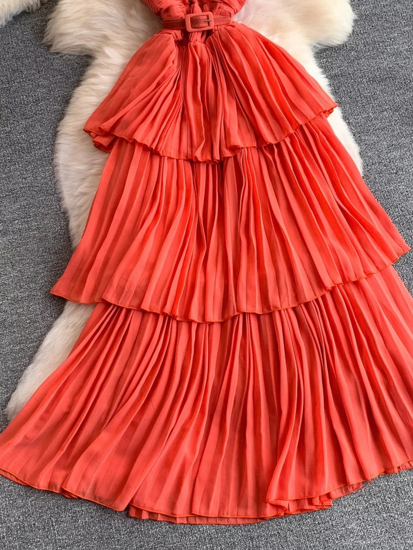 Pleated Layered Spaghetti Strap Midi Dress - Flip Flop Dynasty
