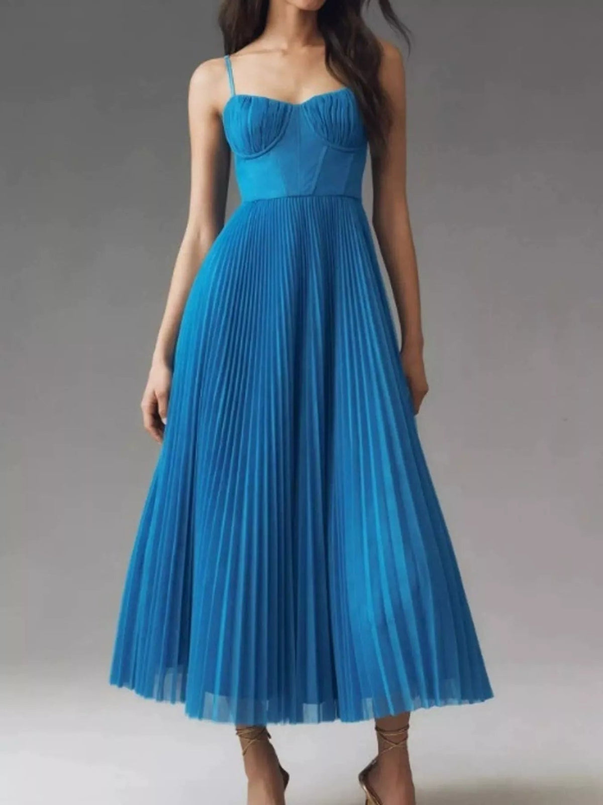 Pleated Sweetheart Neck Midi Dress - Flip Flop Dynasty