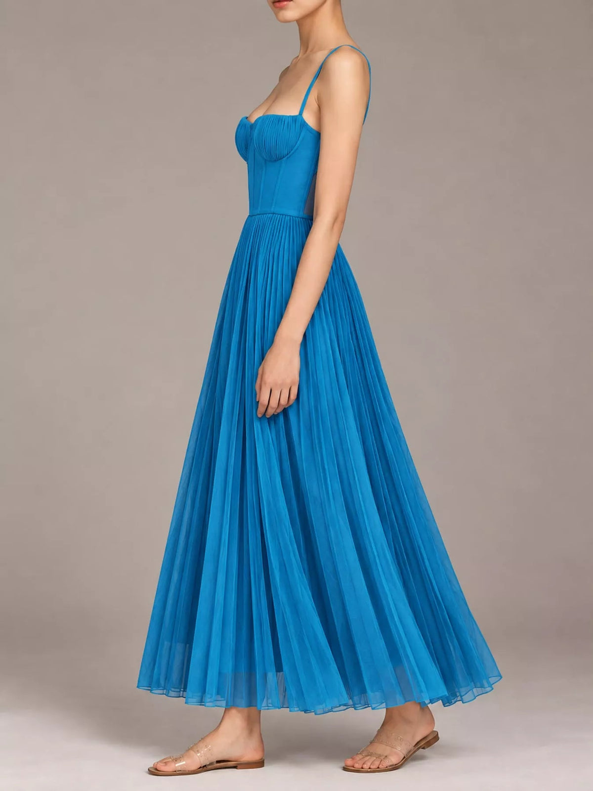 Pleated Sweetheart Neck Midi Dress - Flip Flop Dynasty
