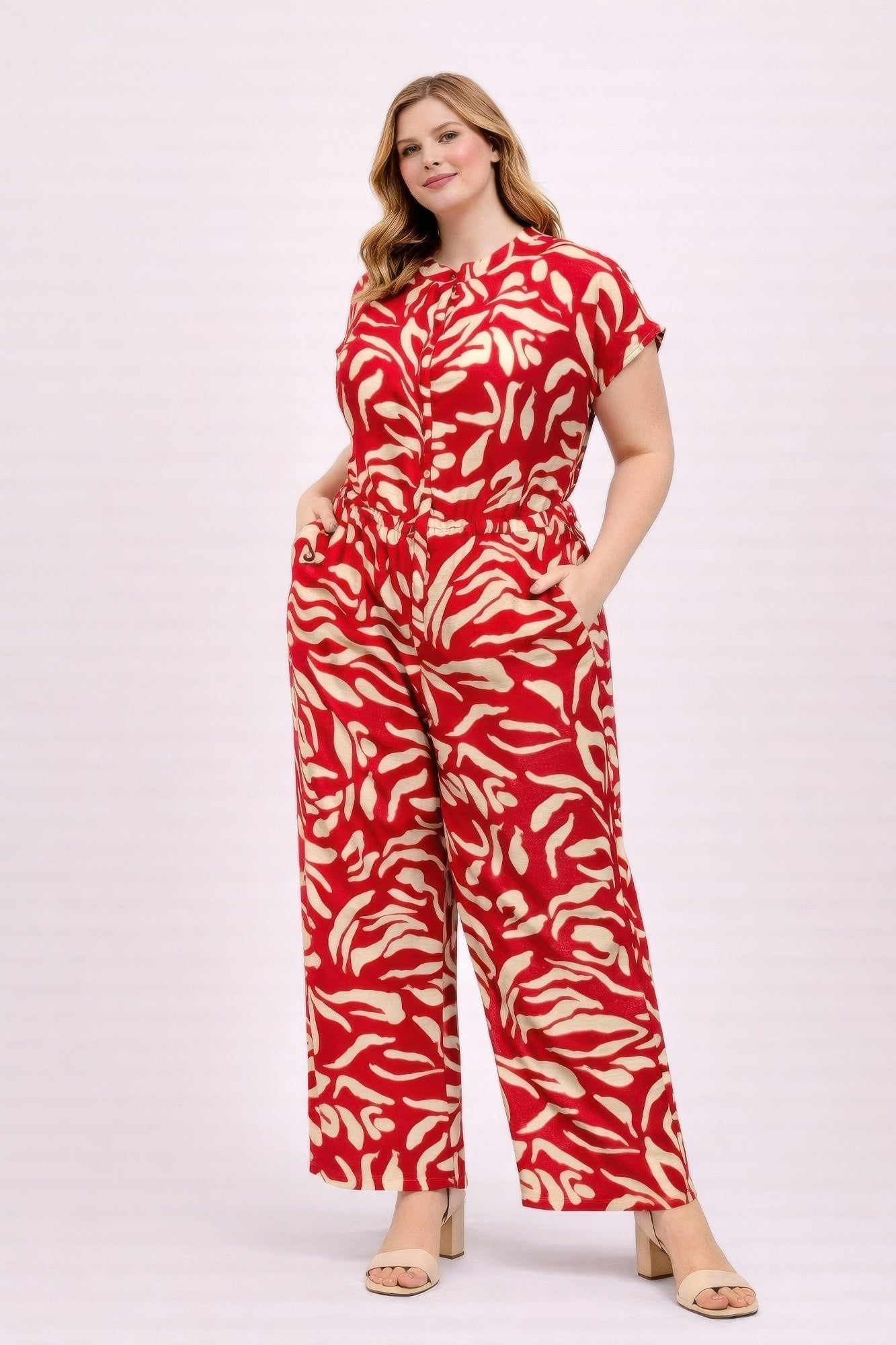 Plus Size Abstract Print Jumpsuit - Flip Flop Dynasty