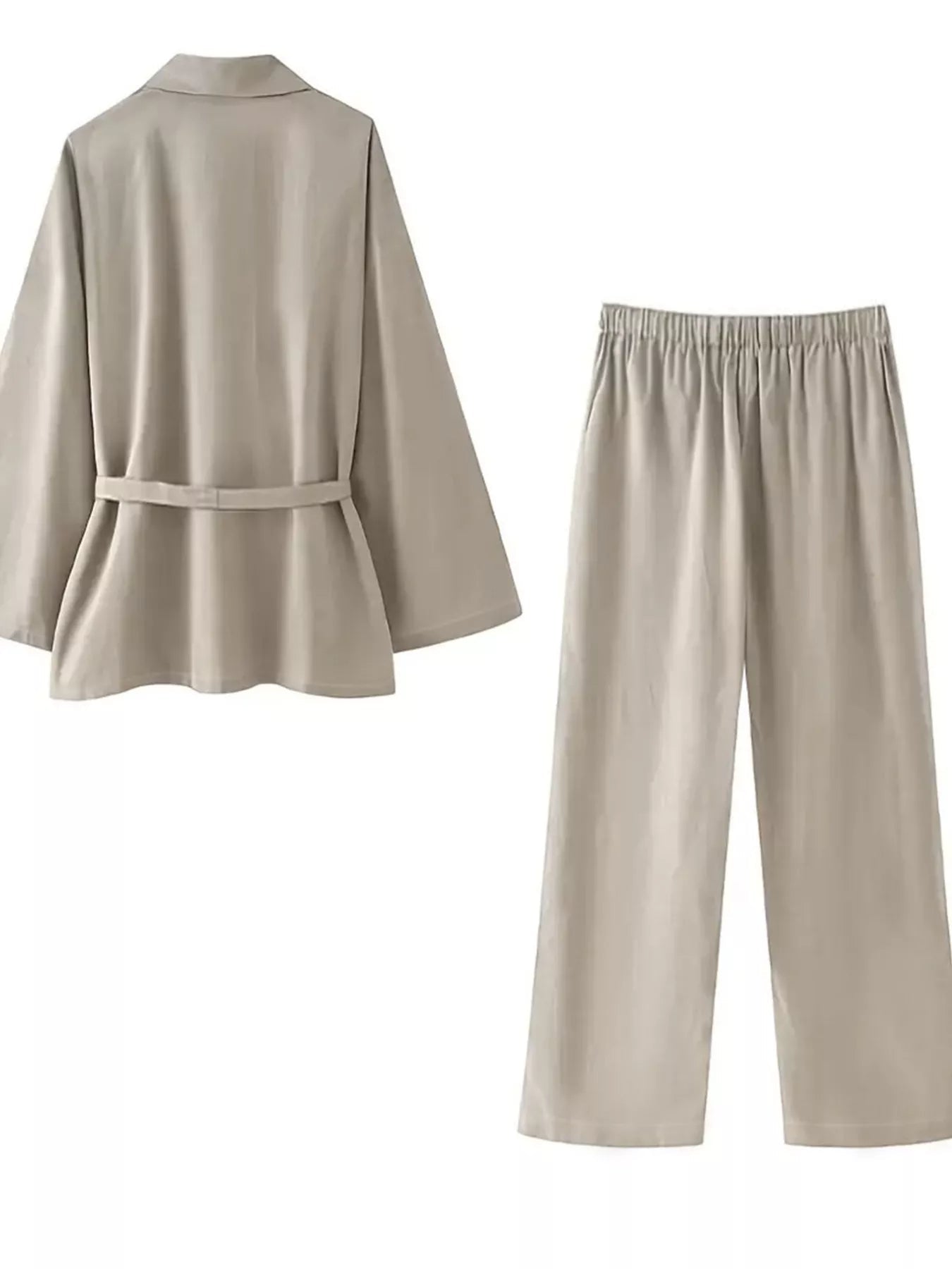 Plus Size Belt Long Sleeve Blazer and Pants Set - Flip Flop Dynasty