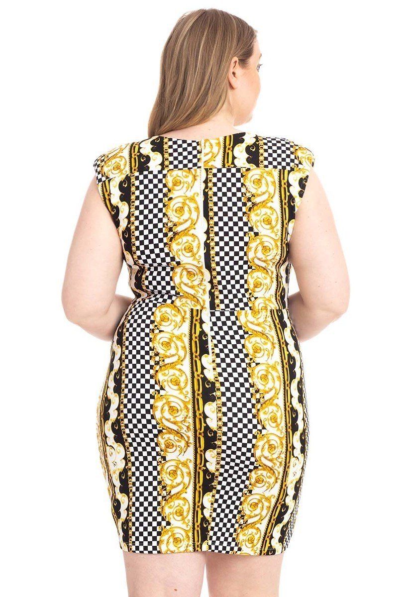 Plus Size Boarder Print V - neck Bodycon Dress - Flip Flop Dynasty