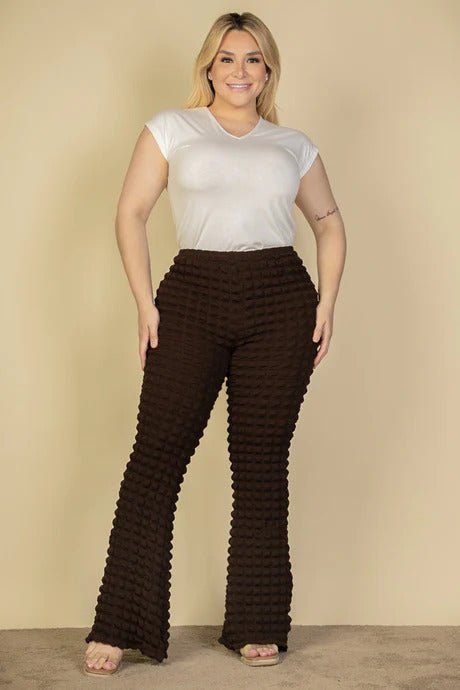 Plus Size Bubble Fabric Flare Pants - Flip Flop Dynasty