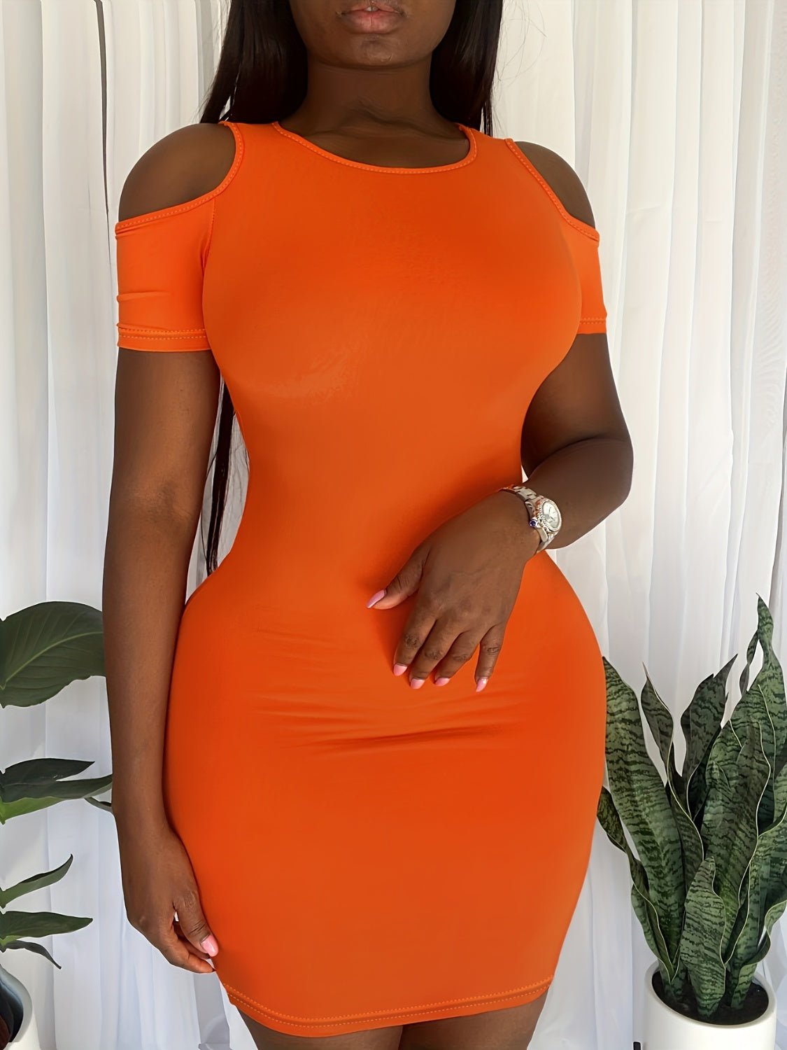 Plus Size Cold Shoulder Short Sleeve Mini Dress - Flip Flop Dynasty