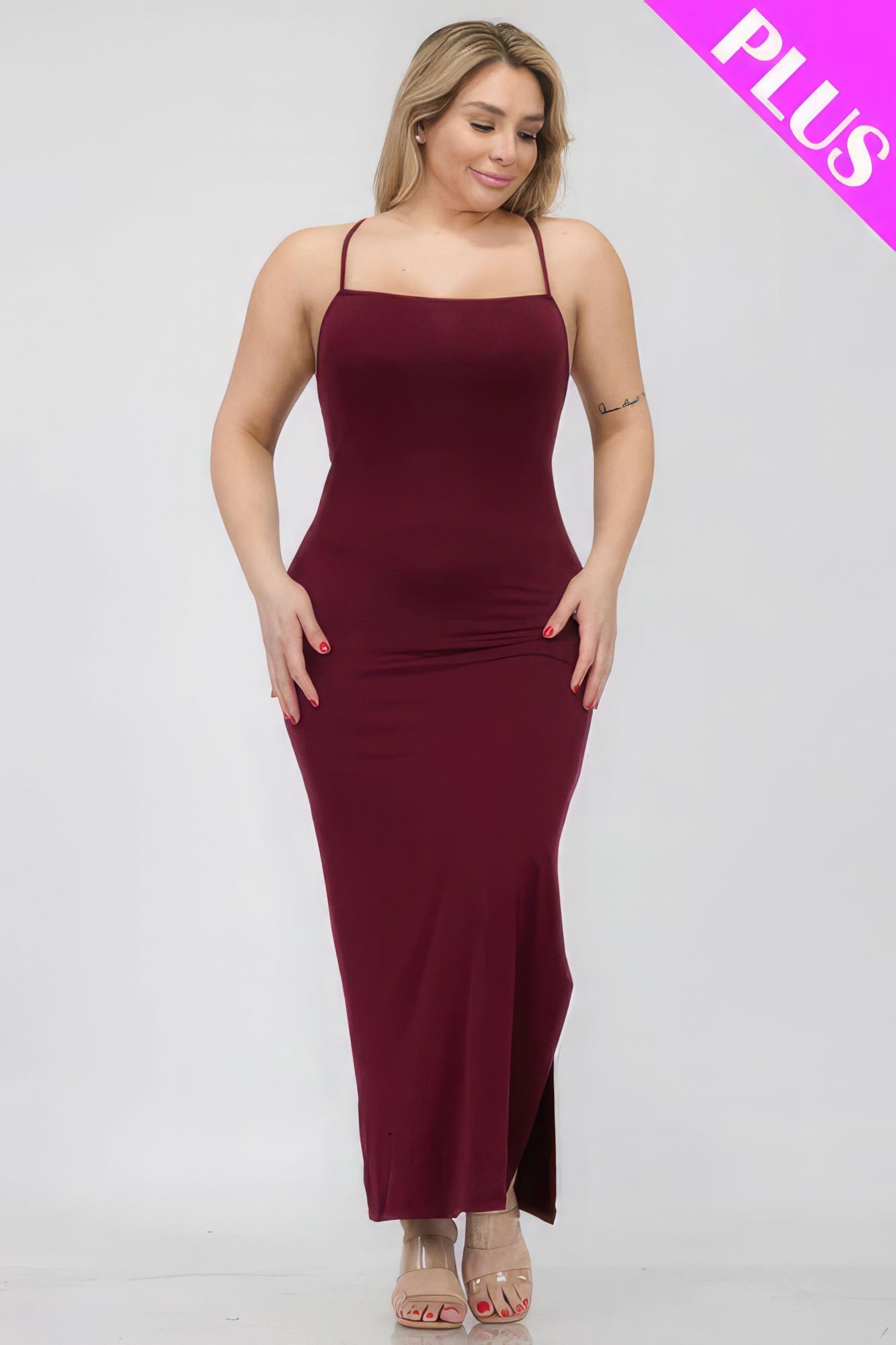 Plus Size Crisscross Back Split Thigh Maxi Dress - Flip Flop Dynasty