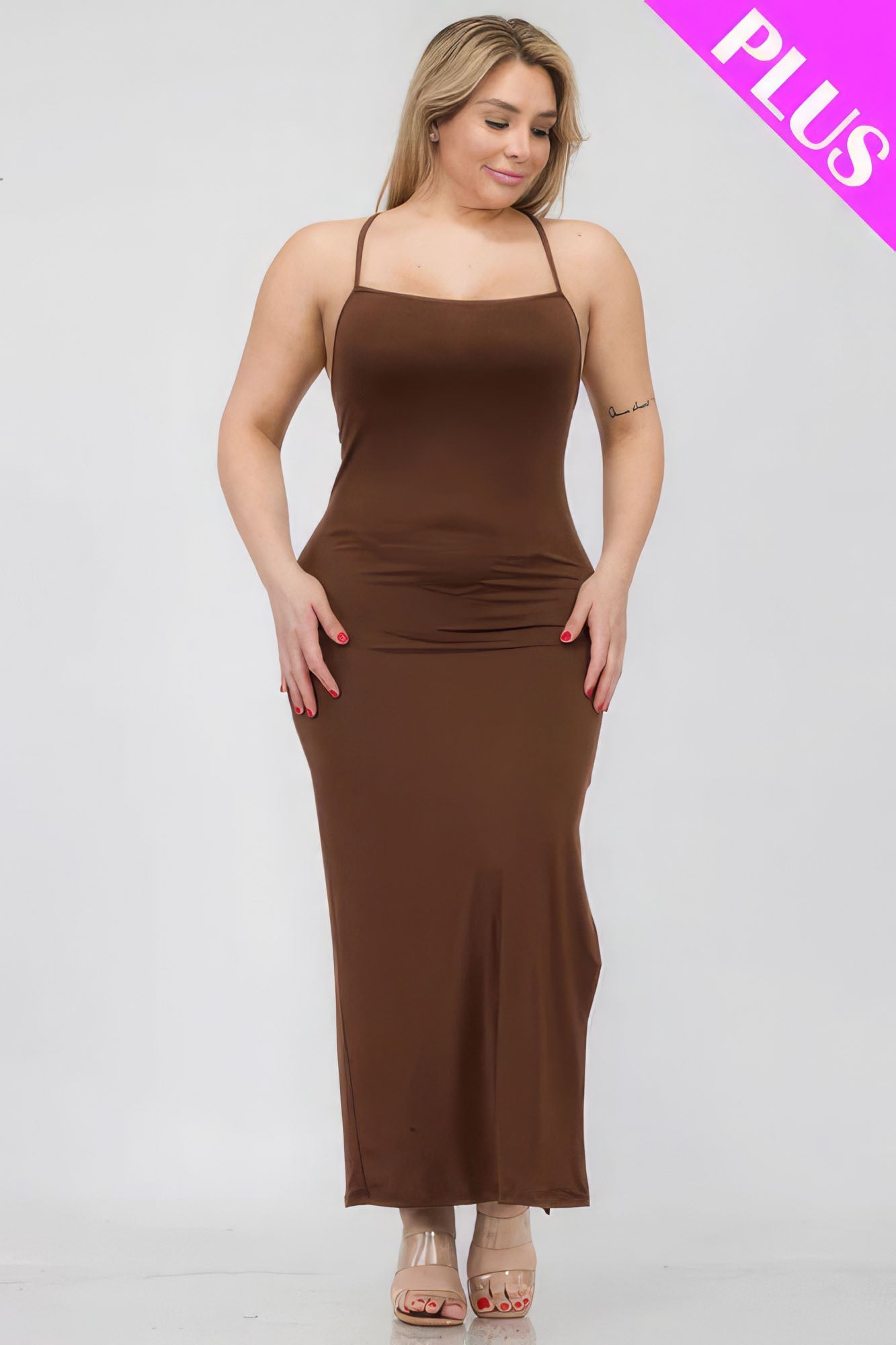 Plus Size Crisscross Back Split Thigh Maxi Dress - Flip Flop Dynasty