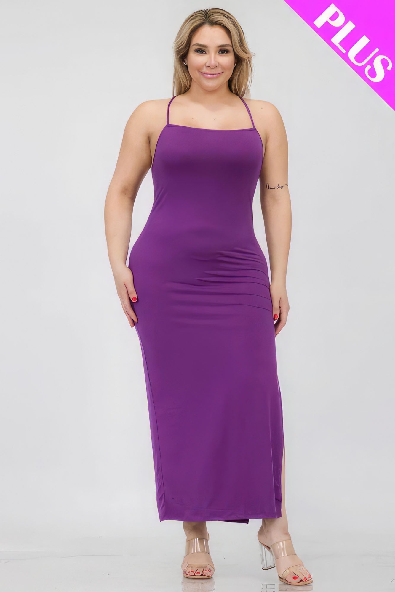 Plus Size Crisscross Back Split Thigh Maxi Dress - Flip Flop Dynasty