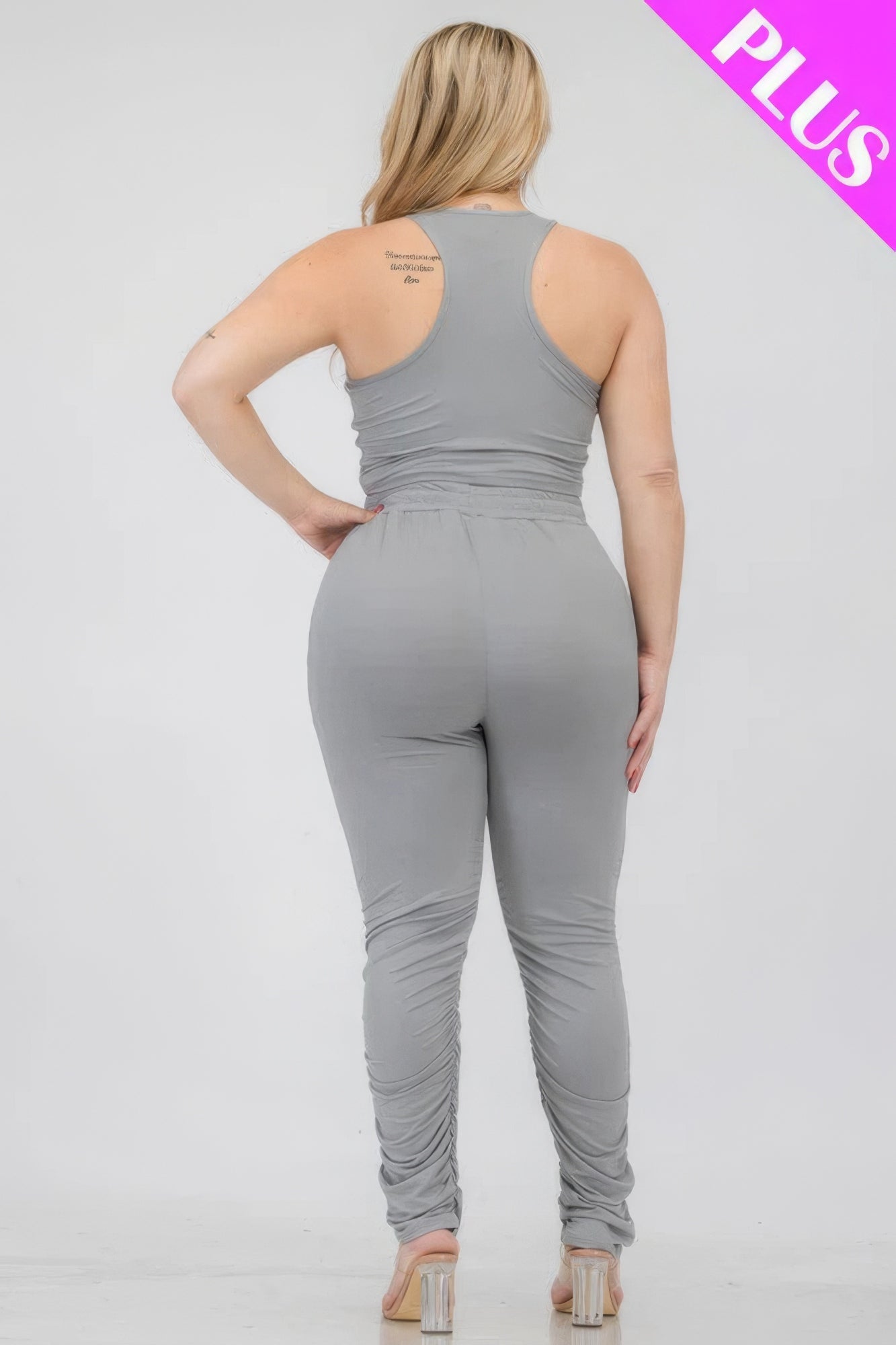 Plus Size Crop Tank Top & Ruched Pants Set - Flip Flop Dynasty