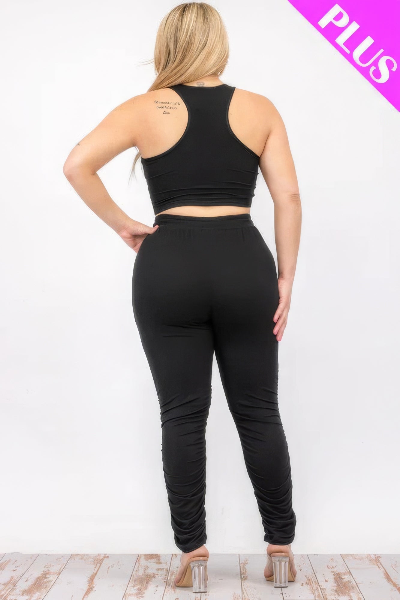 Plus Size Crop Tank Top & Ruched Pants Set - Flip Flop Dynasty