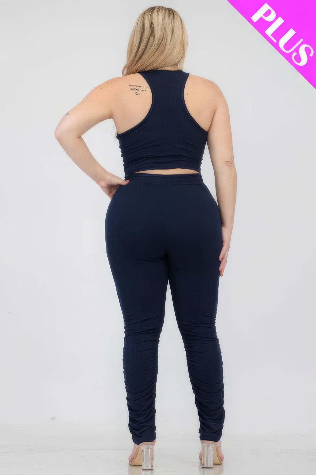Plus Size Crop Tank Top & Ruched Pants Set - Flip Flop Dynasty