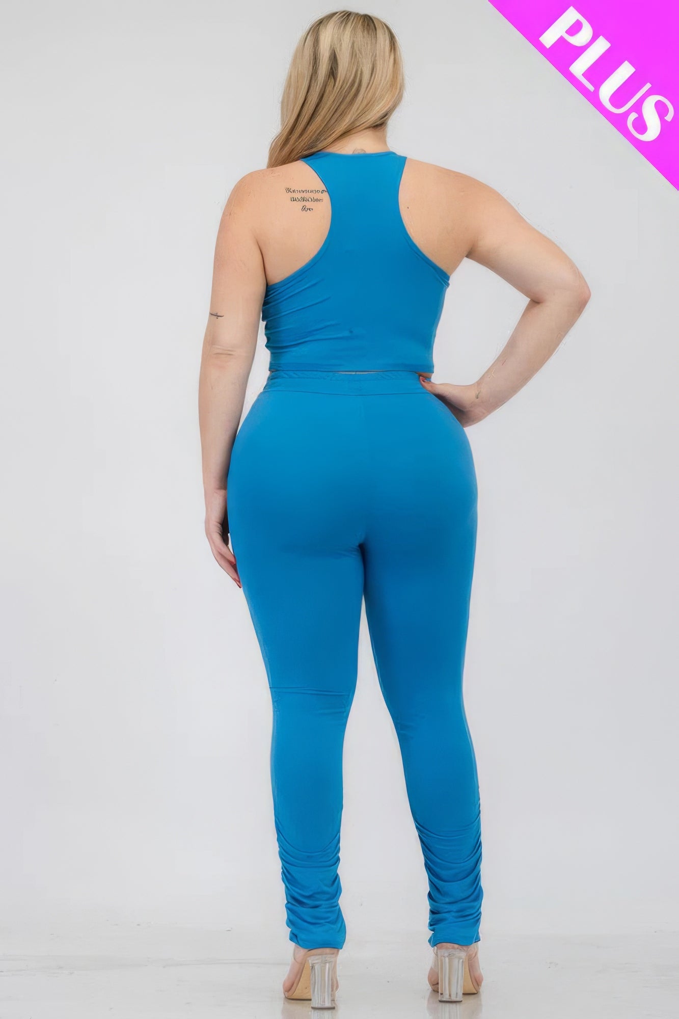 Plus Size Crop Tank Top & Ruched Pants Set - Flip Flop Dynasty