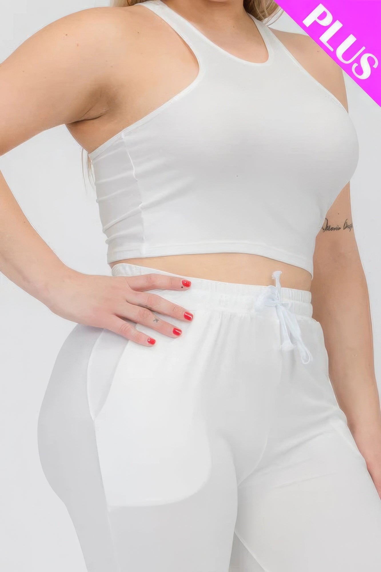 Plus Size Crop Tank Top & Ruched Pants Set - Flip Flop Dynasty