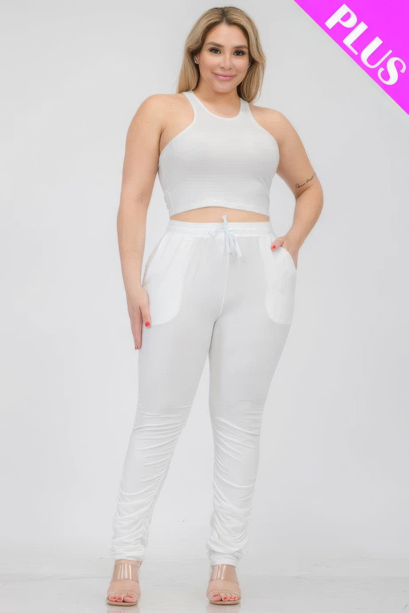 Plus Size Crop Tank Top & Ruched Pants Set - Flip Flop Dynasty