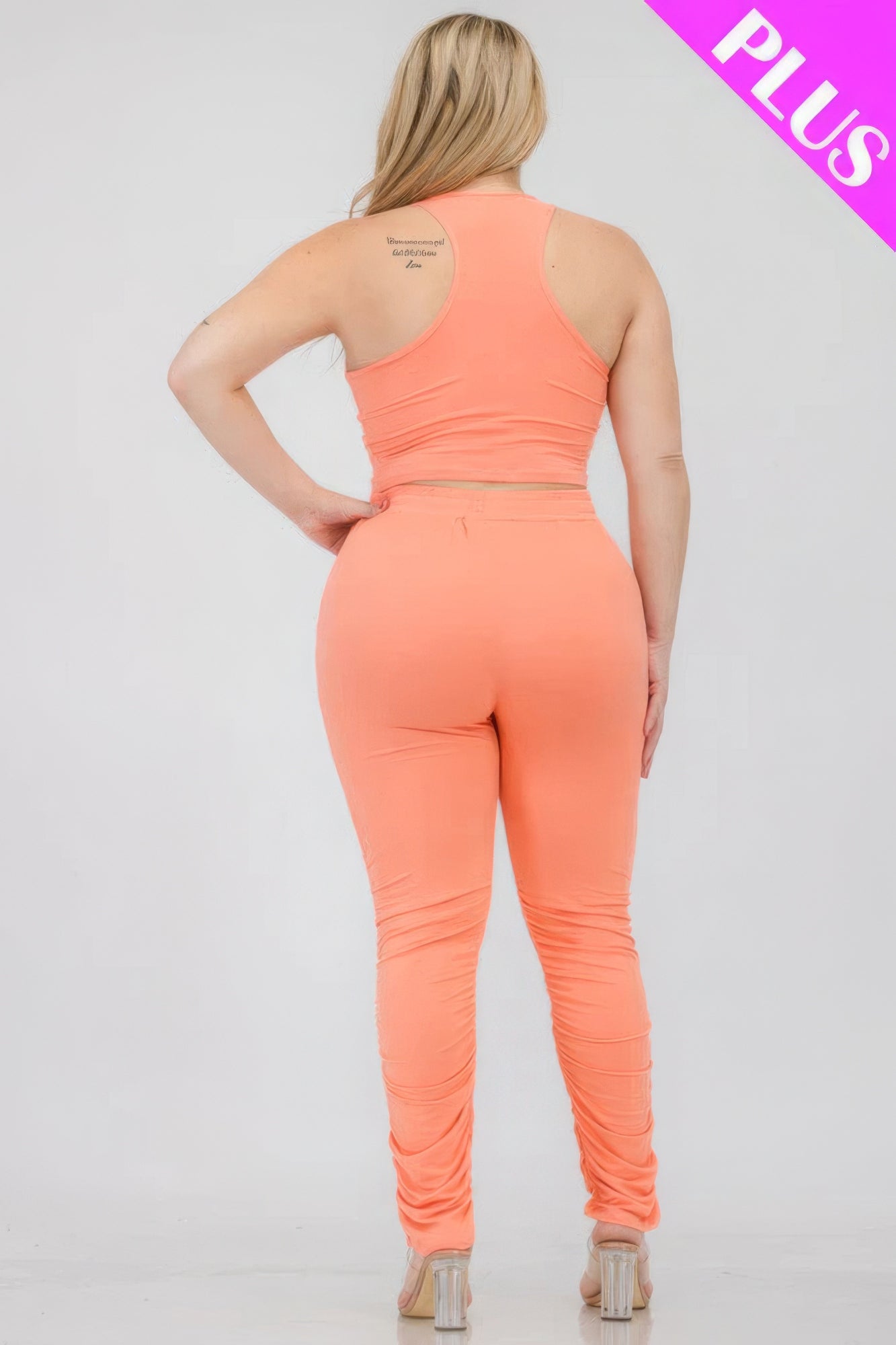 Plus Size Crop Tank Top & Ruched Pants Set - Flip Flop Dynasty