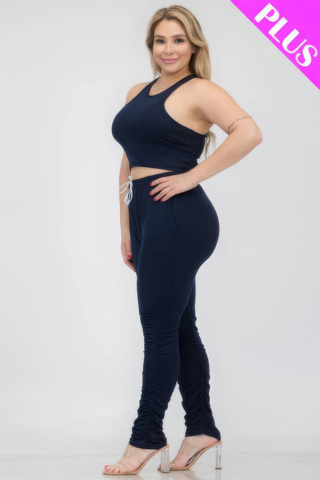Plus Size Crop Tank Top & Ruched Pants Set - Flip Flop Dynasty