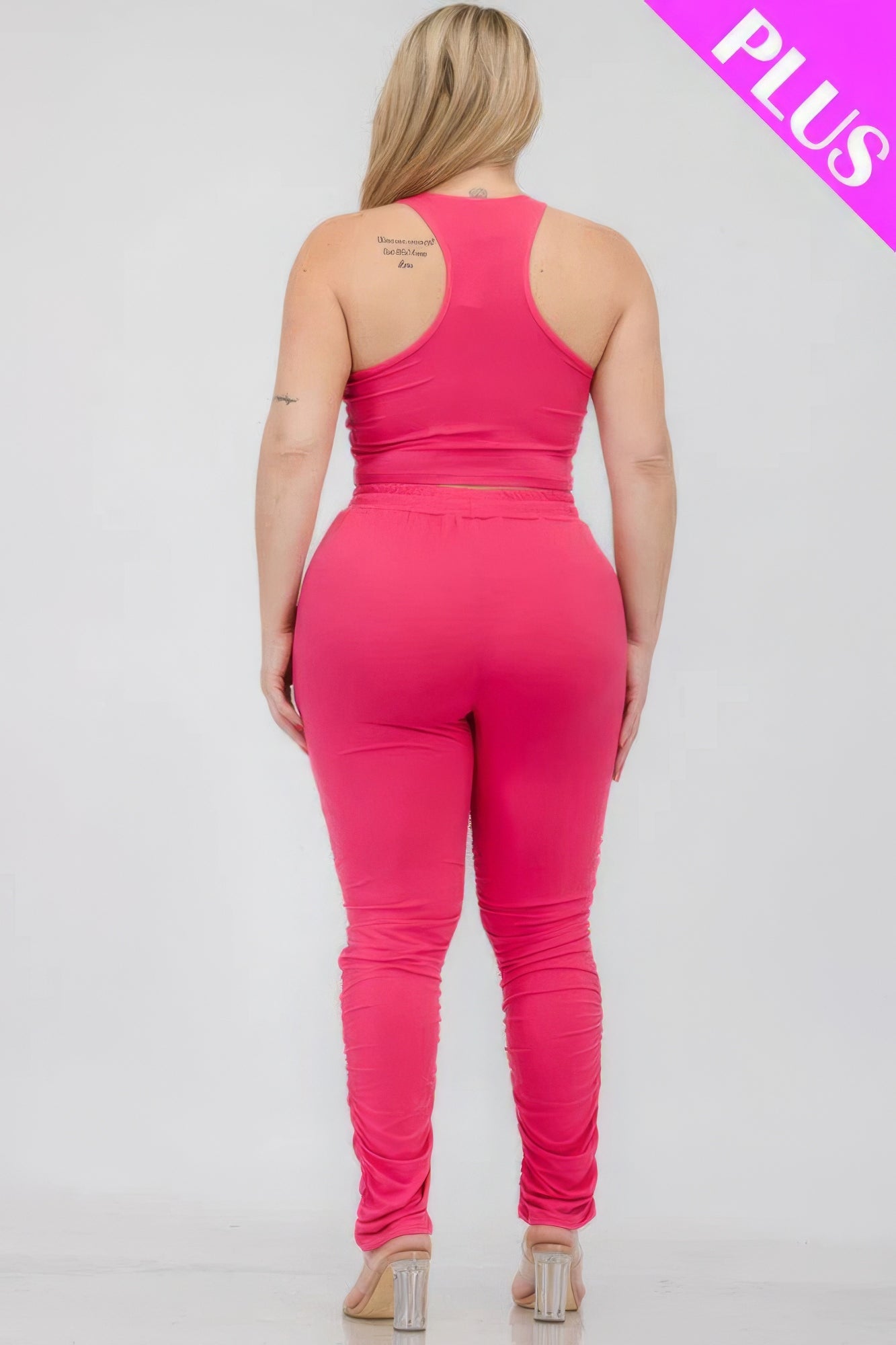 Plus Size Crop Tank Top & Ruched Pants Set - Flip Flop Dynasty