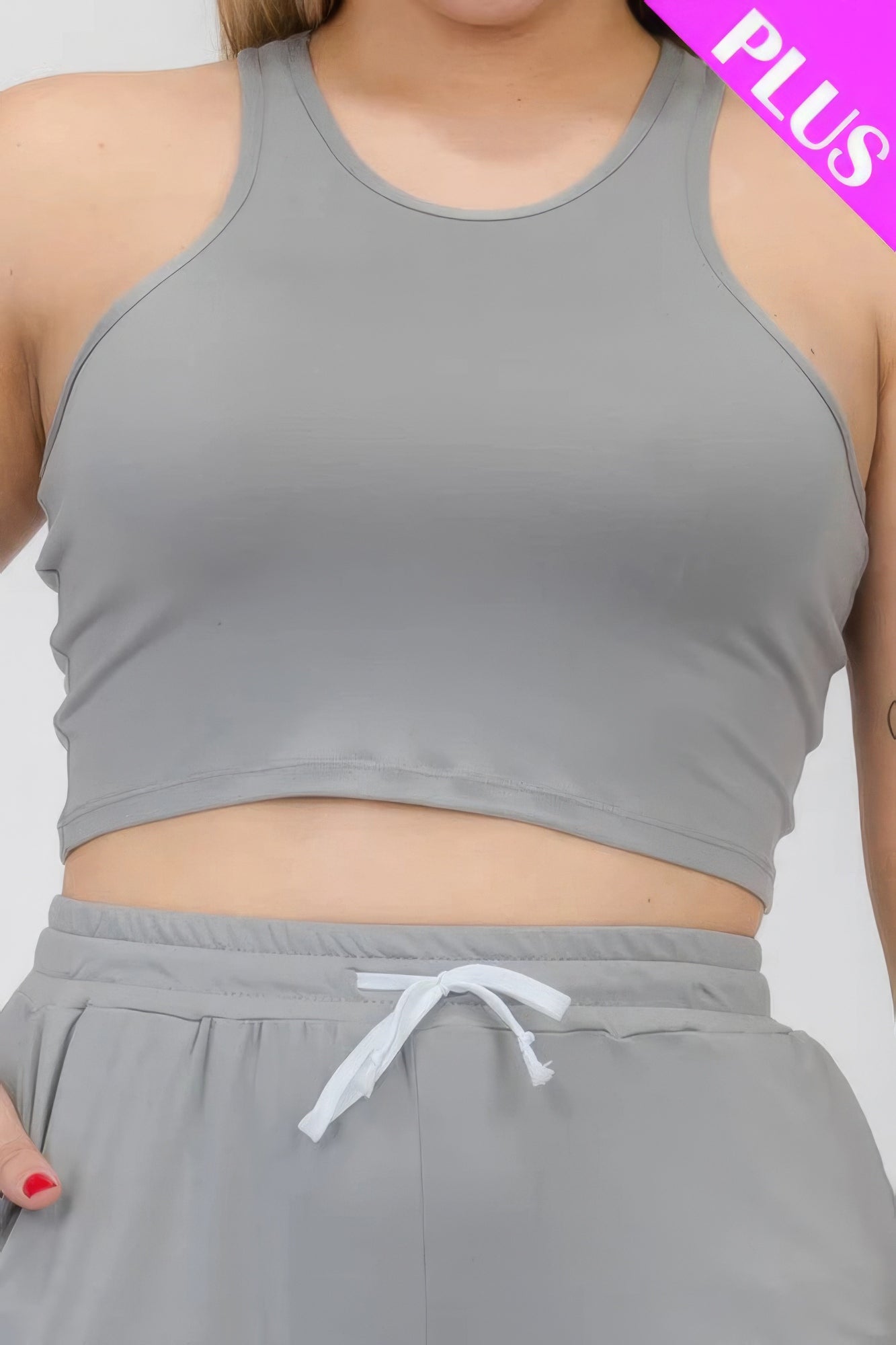 Plus Size Crop Tank Top & Ruched Pants Set - Flip Flop Dynasty