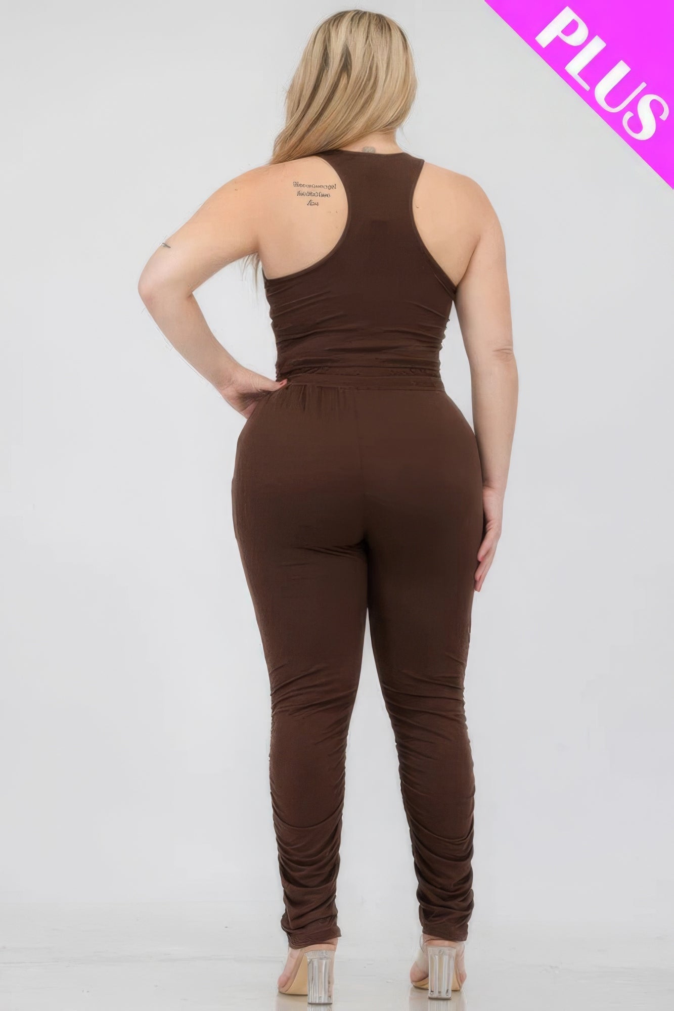 Plus Size Crop Tank Top & Ruched Pants Set - Flip Flop Dynasty