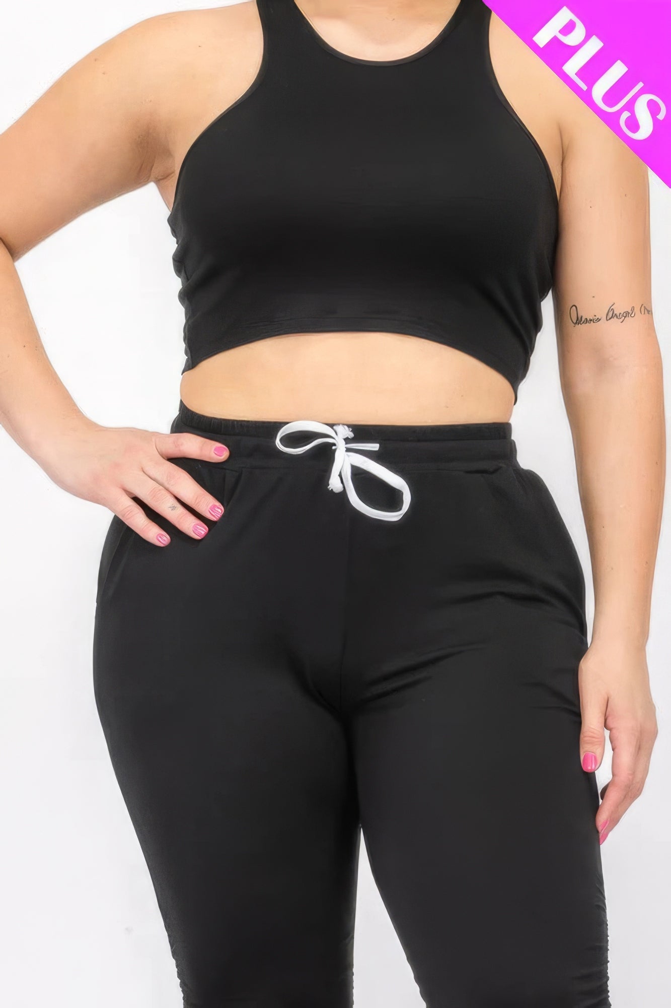 Plus Size Crop Tank Top & Ruched Pants Set - Flip Flop Dynasty