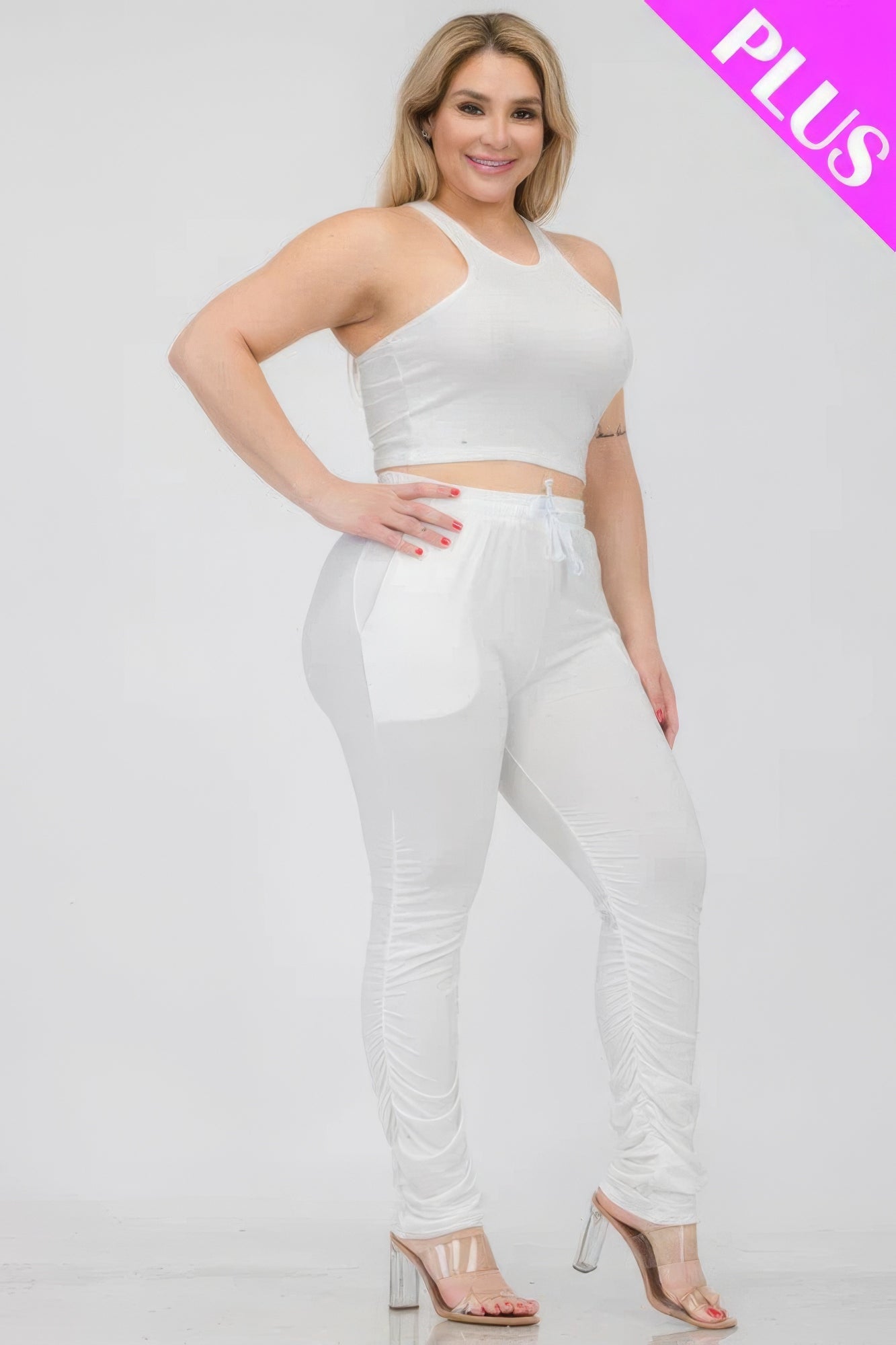 Plus Size Crop Tank Top & Ruched Pants Set - Flip Flop Dynasty